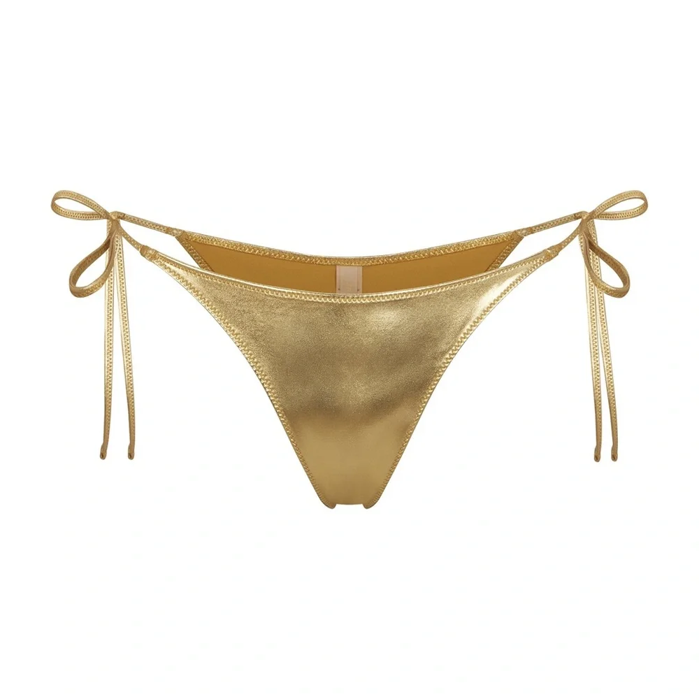 ✨SKIMS SWIM METALLIC DIPPED TIE BIKINI BOTTOM GOLD L 2X